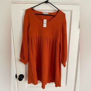 Loft: Burnt Orange Long Sleeve Dress NWT